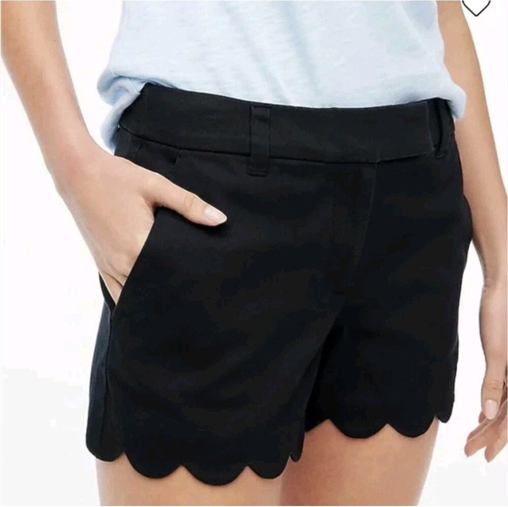J. Crew Black Scalloped Hem Women's Shorts Size 10 Linen & Cotton